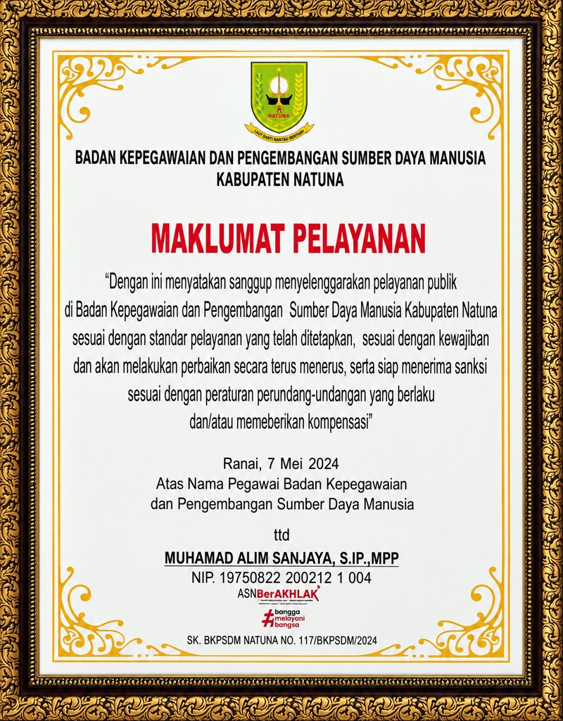 Cover Maklumat Pelayanan BKPSDM Kabupaten Natuna